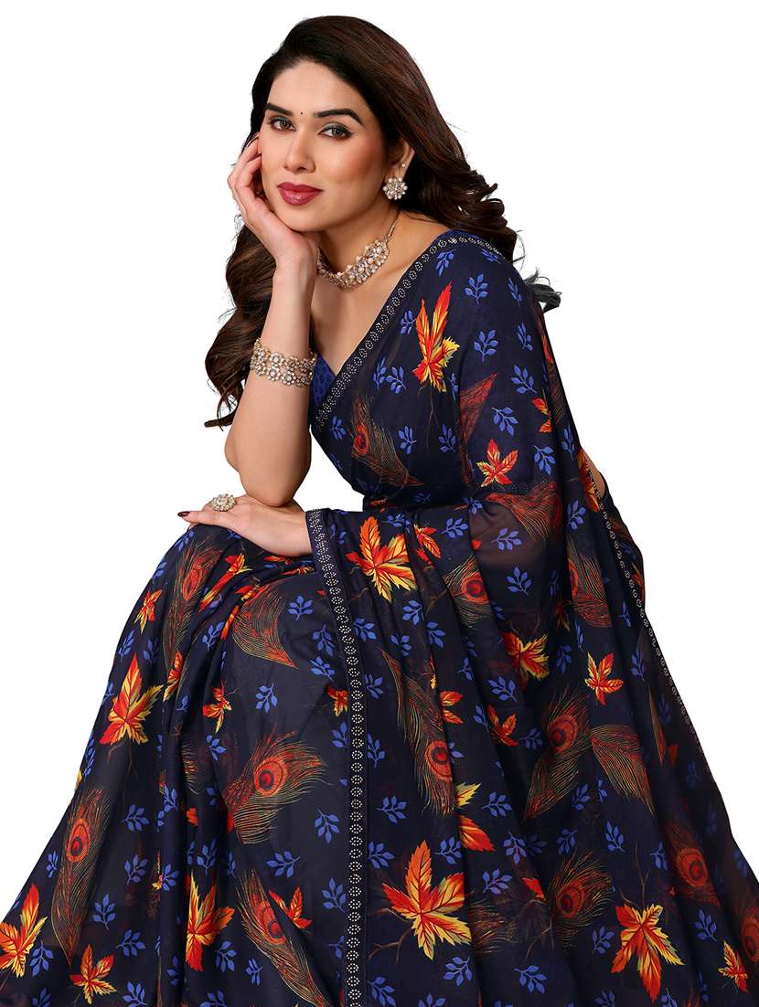 women printed casual wear saree with blouse - 22048512 -  Standard Image - 4