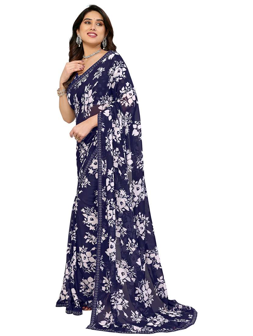 blue georgette bordered saree with blouse - 22048534 -  Standard Image - 1
