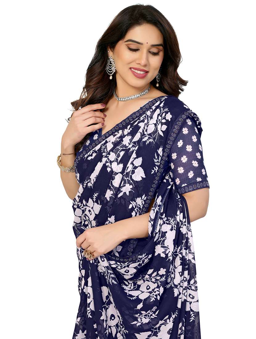 blue georgette bordered saree with blouse - 22048534 -  Standard Image - 4