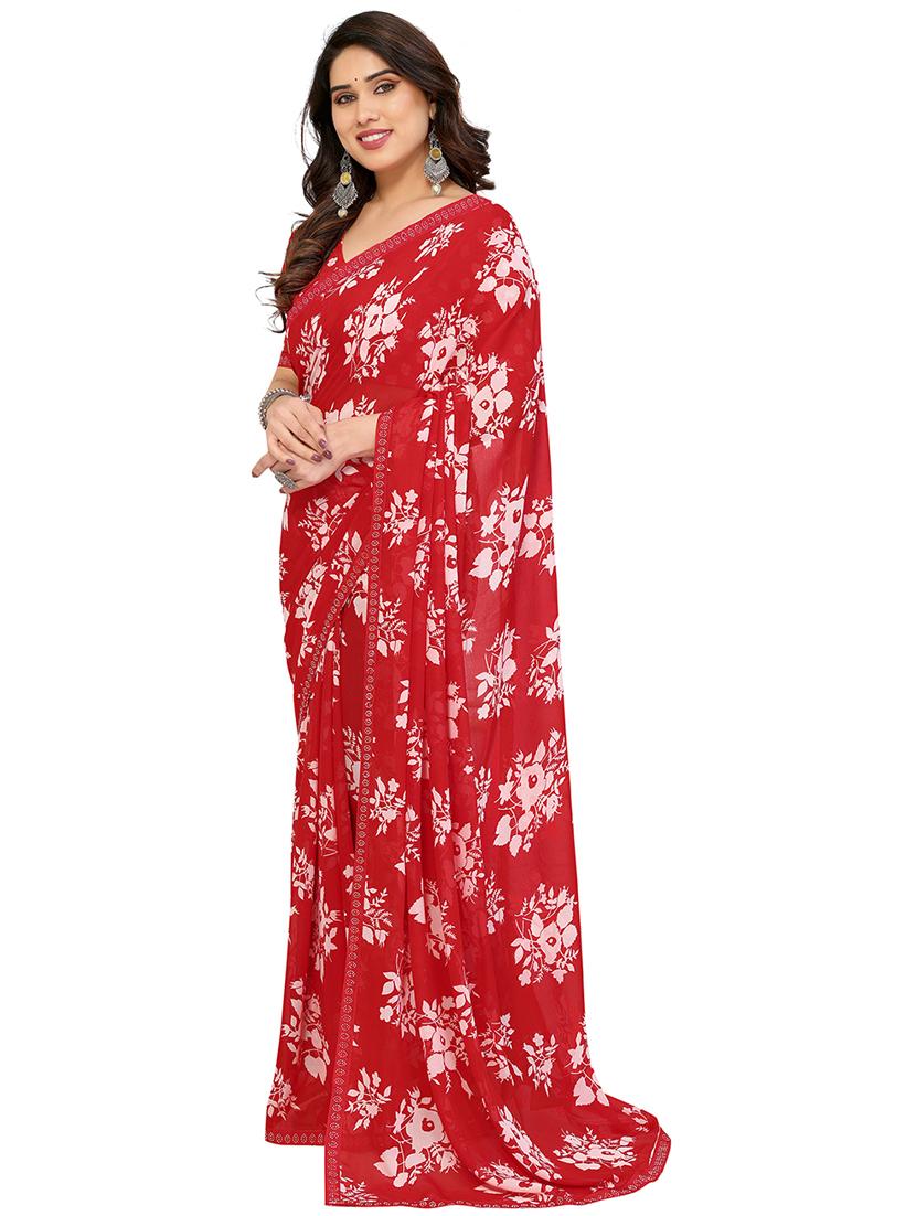 red georgette bordered saree with blouse - 22048535 - Standard Image - 1