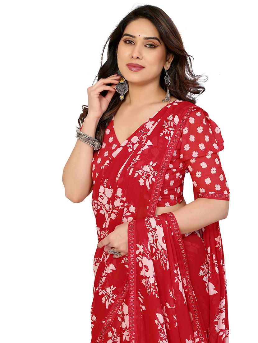 red georgette bordered saree with blouse - 22048535 - Standard Image - 4