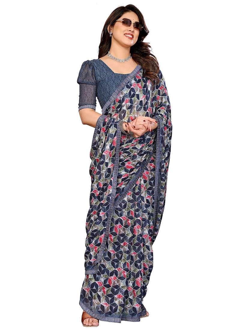 women printed casual wear saree with blouse - 22048542 -  Standard Image - 1