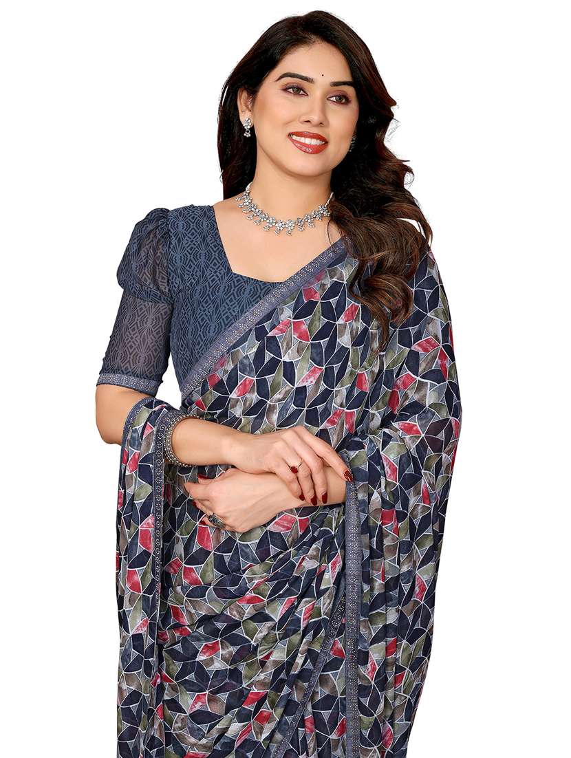 women printed casual wear saree with blouse - 22048542 -  Standard Image - 4