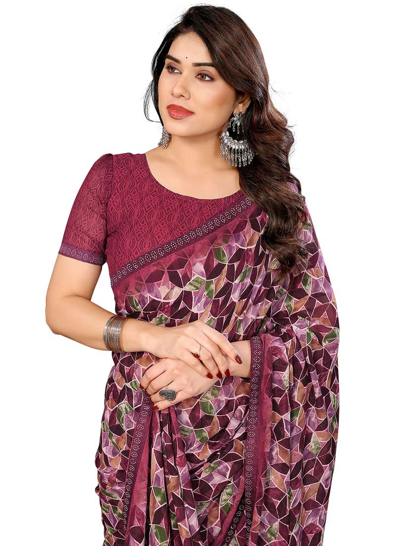 women printed casual wear saree with blouse - 22048544 -  Standard Image - 4