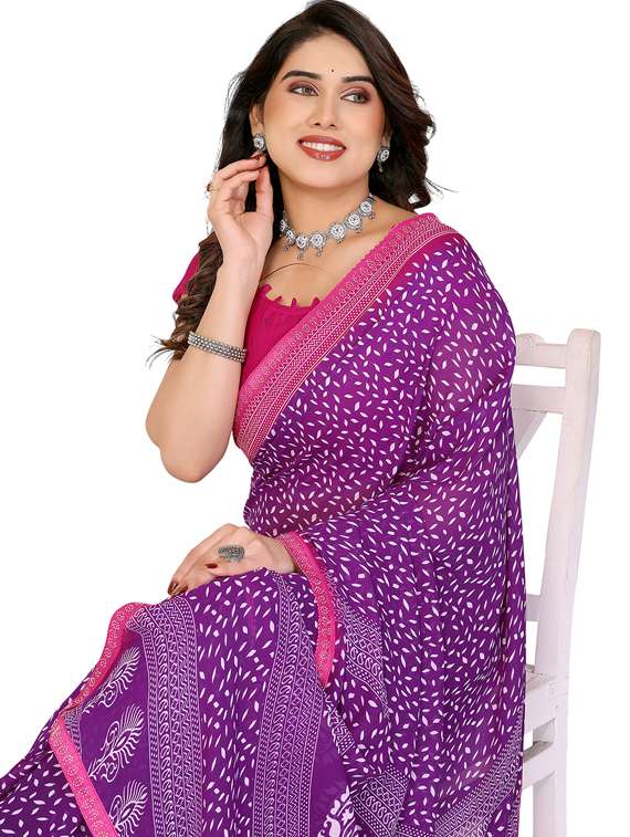 women printed casual wear saree with blouse - 22048558 -  Standard Image - 4