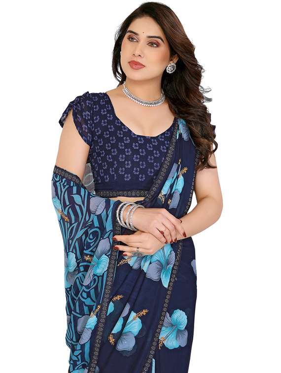 women printed casual wear saree with blouse - 22048559 -  Standard Image - 4