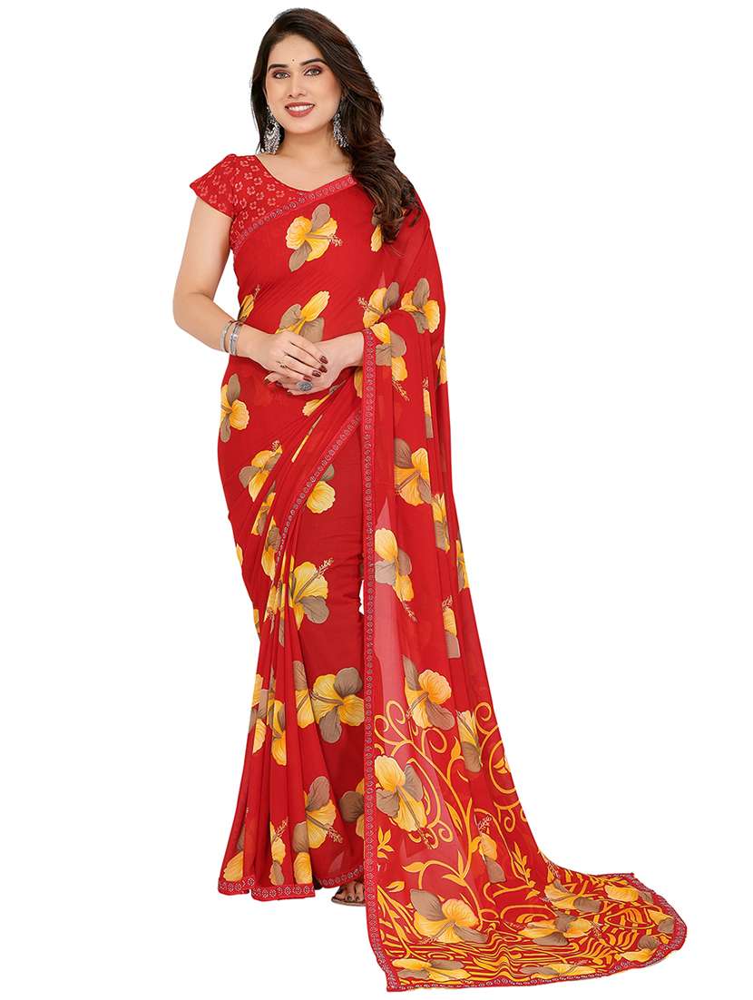 women printed casual wear saree with blouse