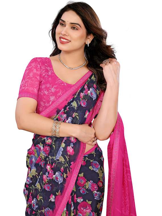 women printed casual wear saree with blouse - 22048571 -  Standard Image - 4