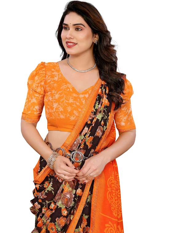 women printed casual wear saree with blouse - 22048573 -  Standard Image - 4