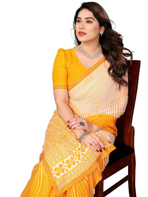 women printed casual wear saree with blouse - 22048584 -  Standard Image - 4