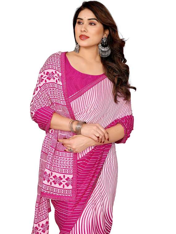 women printed casual wear saree with blouse - 22048585 -  Standard Image - 4