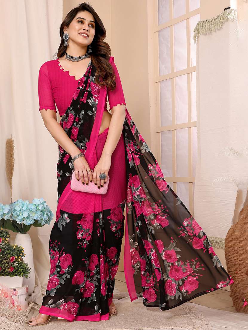women printed casual wear saree with blouse - 22048596 -  Standard Image - 1