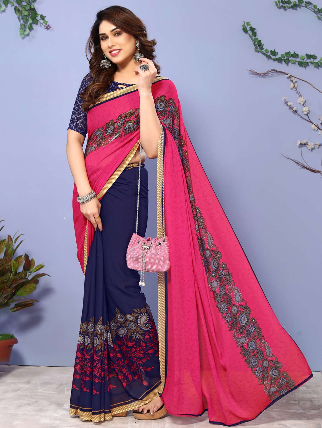 women printed casual wear saree with blouse - 22048605 -  Standard Image - 1