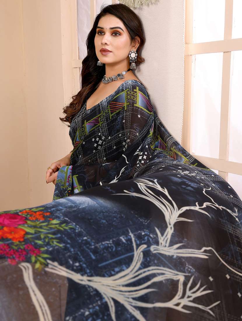 women printed casual wear saree with blouse - 22048616 -  Standard Image - 4