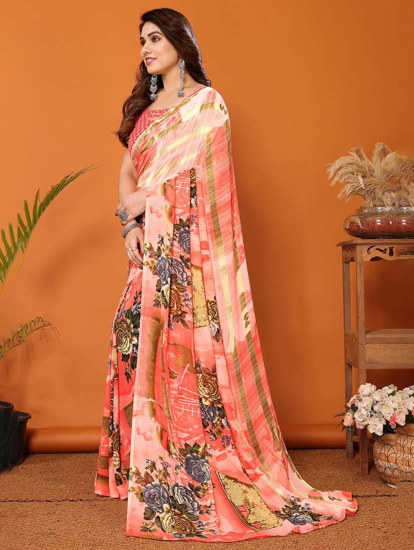 women printed casual wear saree with blouse - 22048617 -  Standard Image - 1