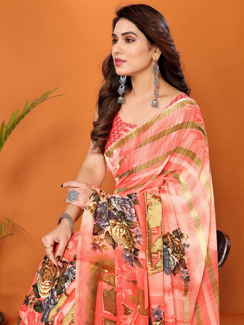 women printed casual wear saree with blouse - 22048617 -  Standard Image - 4