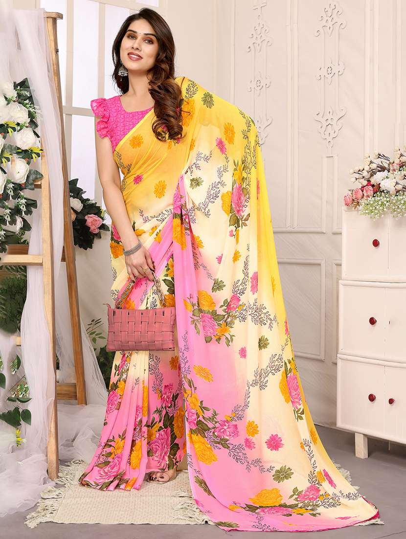 women printed casual wear saree with blouse - 22048618 -  Standard Image - 1