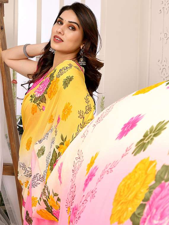 women printed casual wear saree with blouse - 22048618 -  Standard Image - 4