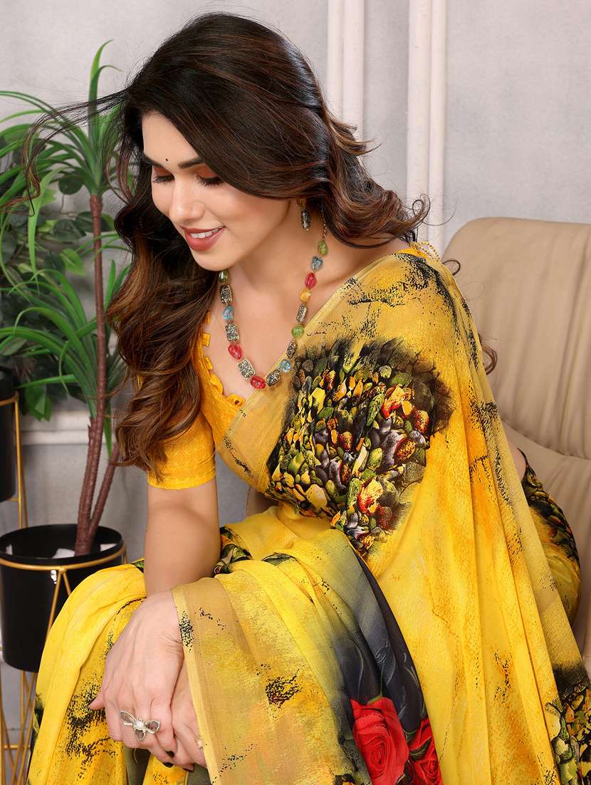 women printed casual wear saree with blouse - 22048620 -  Standard Image - 4