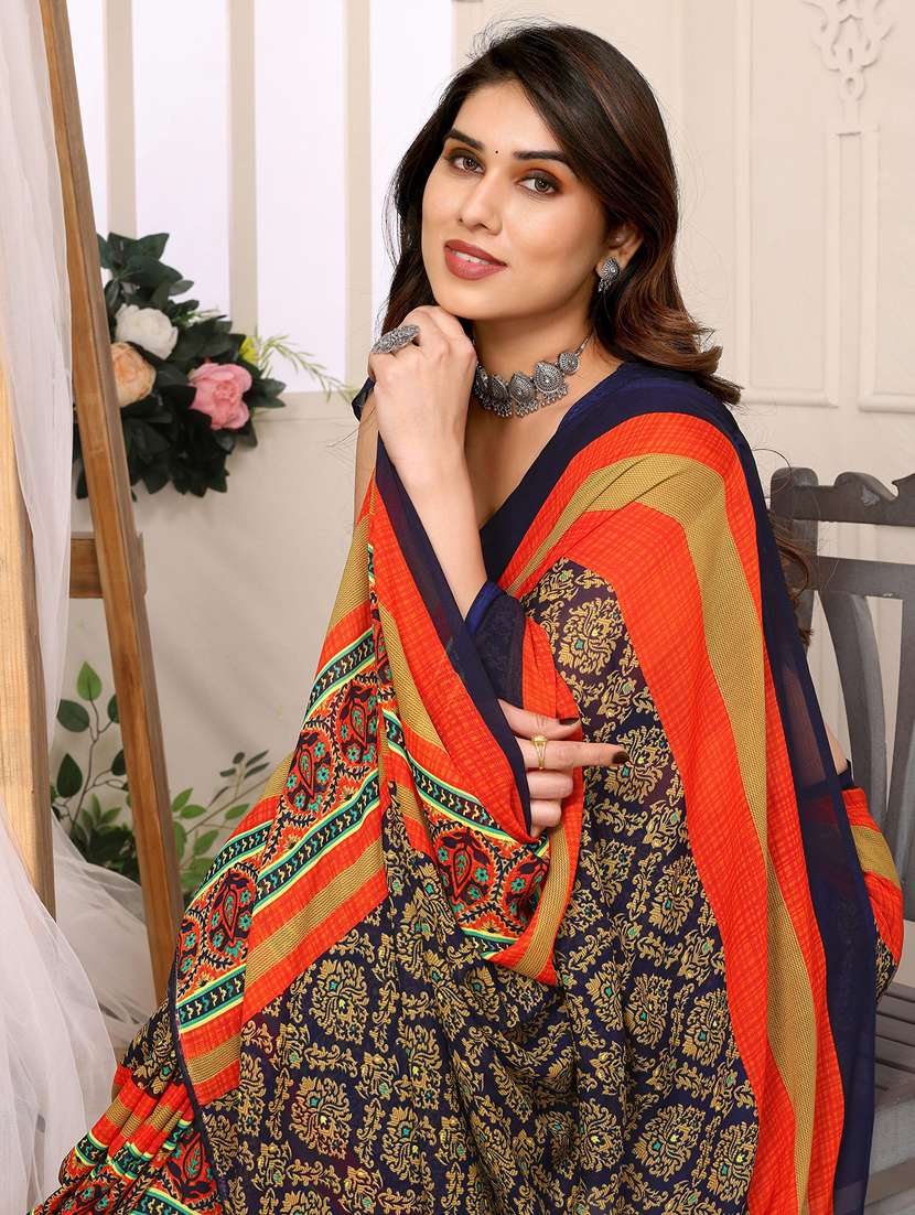 women printed casual wear saree with blouse - 22048626 -  Standard Image - 4