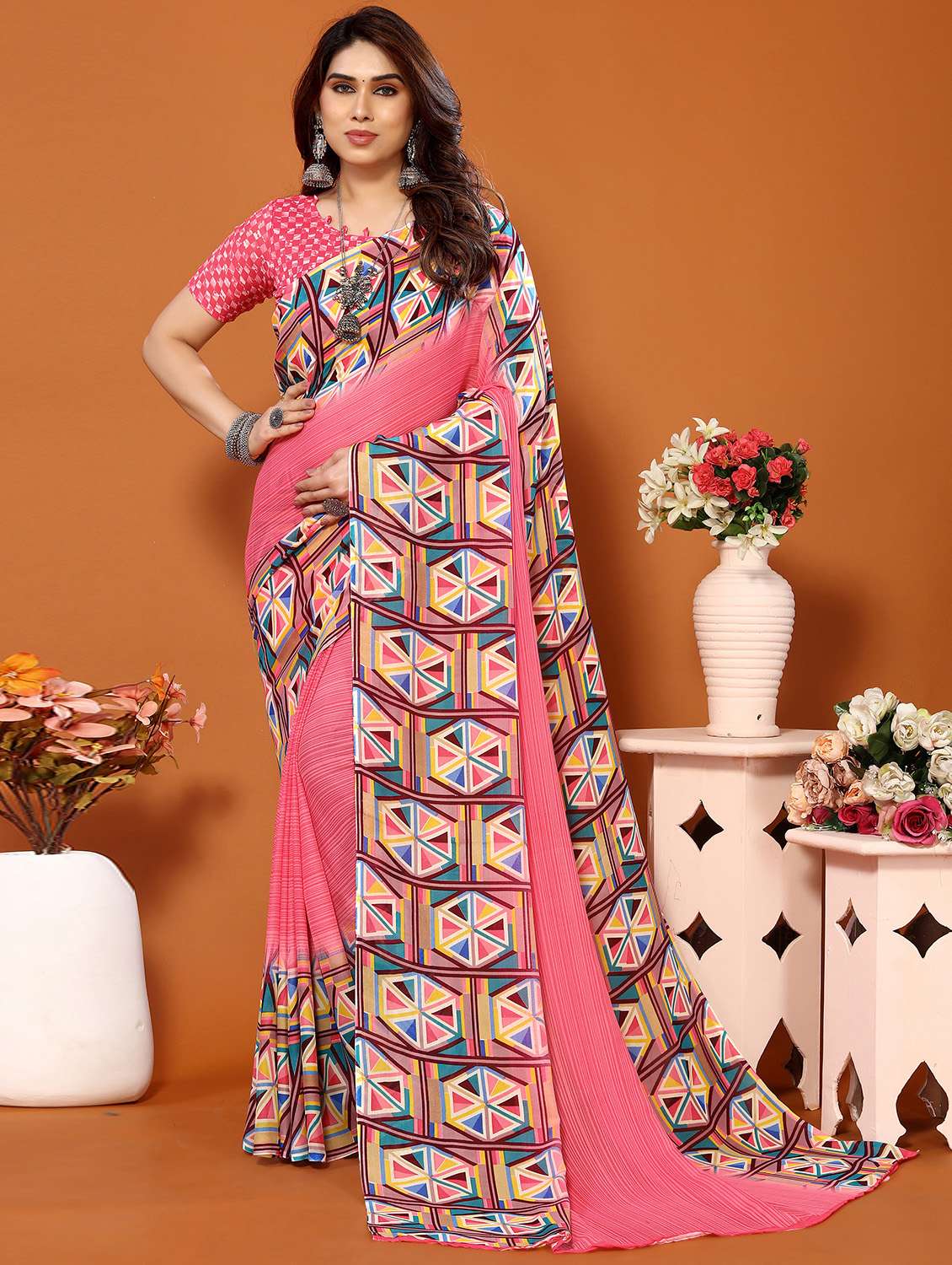 women printed casual wear saree with blouse