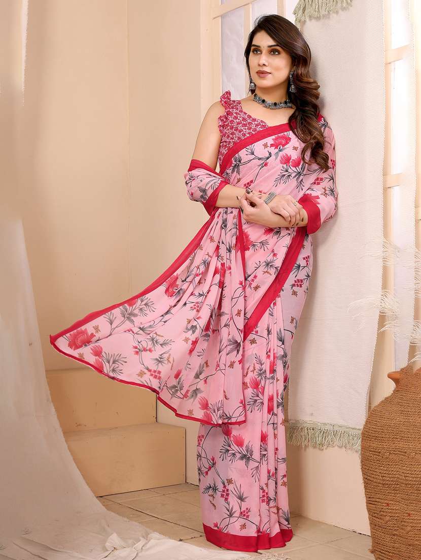 women printed casual wear saree with blouse - 22048631 -  Standard Image - 1