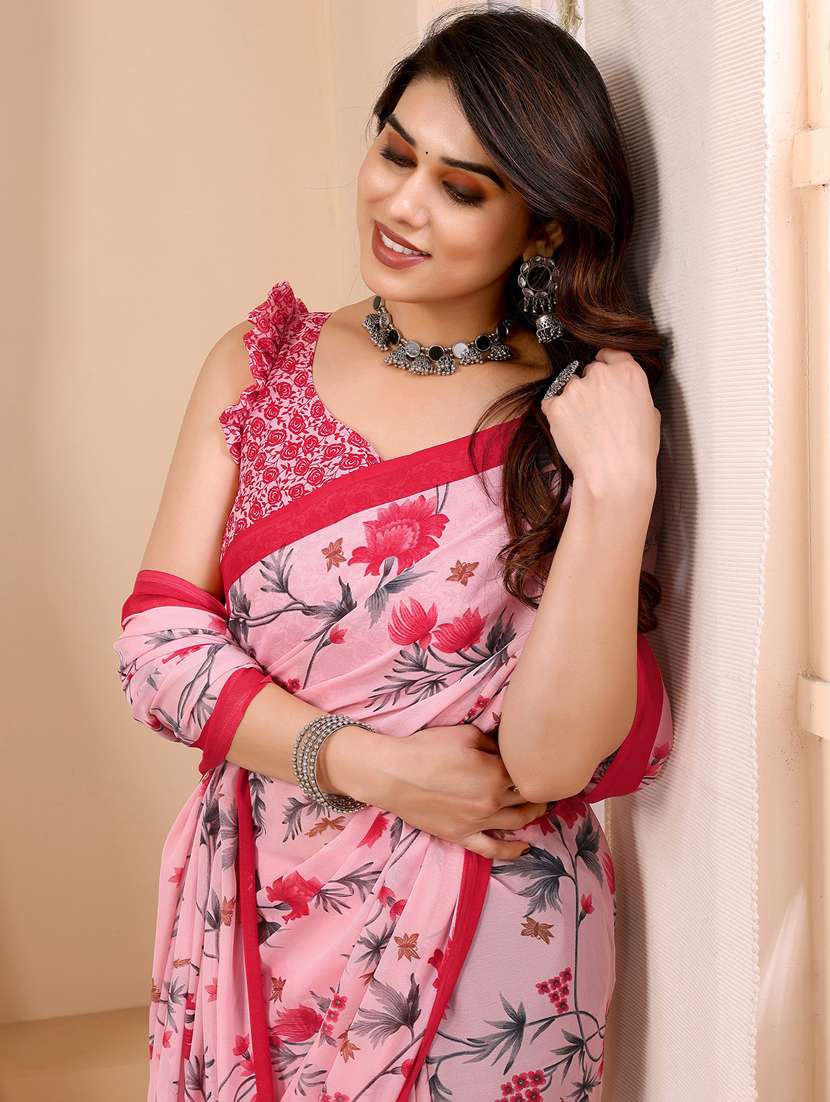 women printed casual wear saree with blouse - 22048631 -  Standard Image - 4