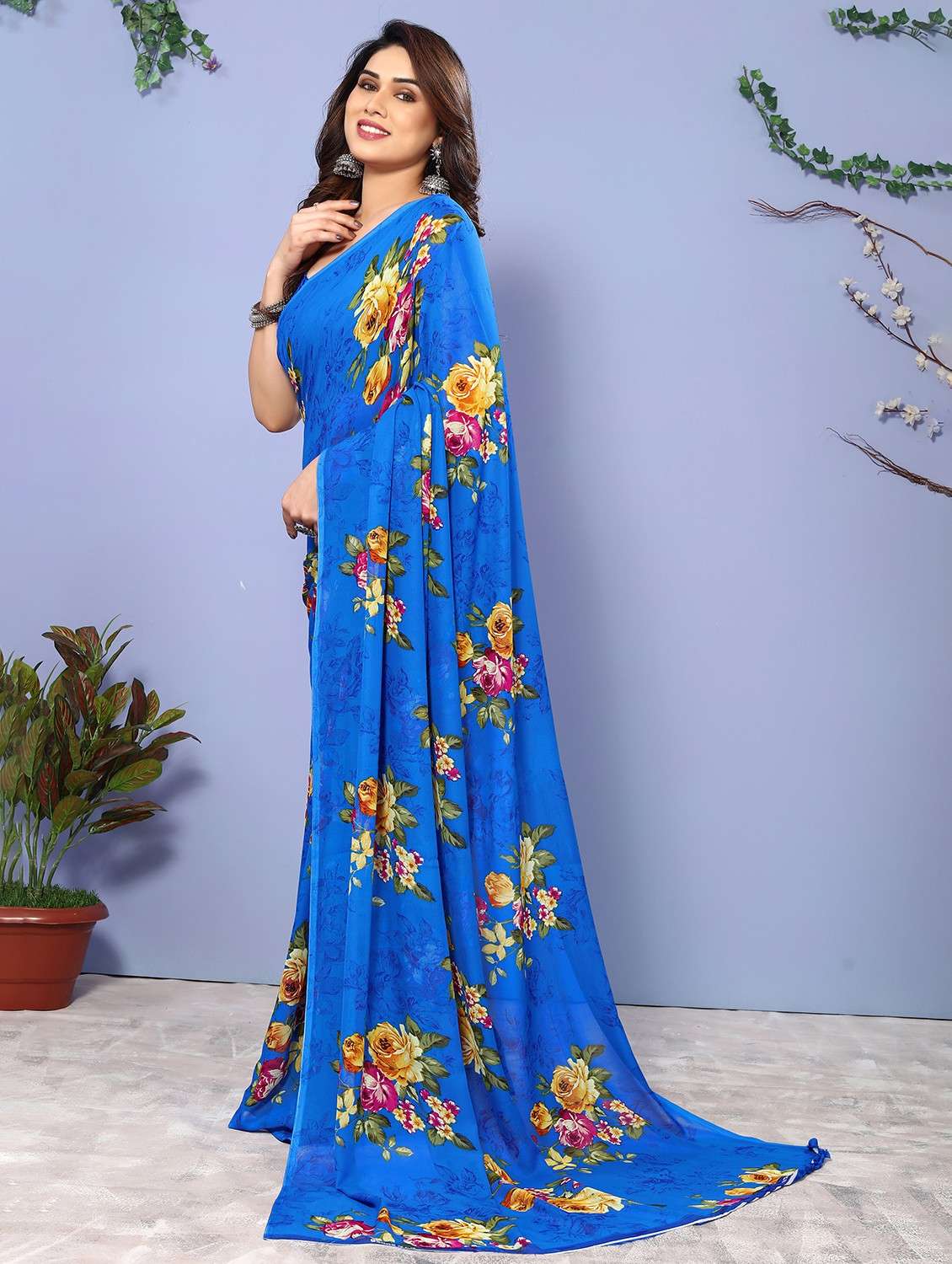 women printed casual wear saree with blouse - 22048647 -  Standard Image - 1