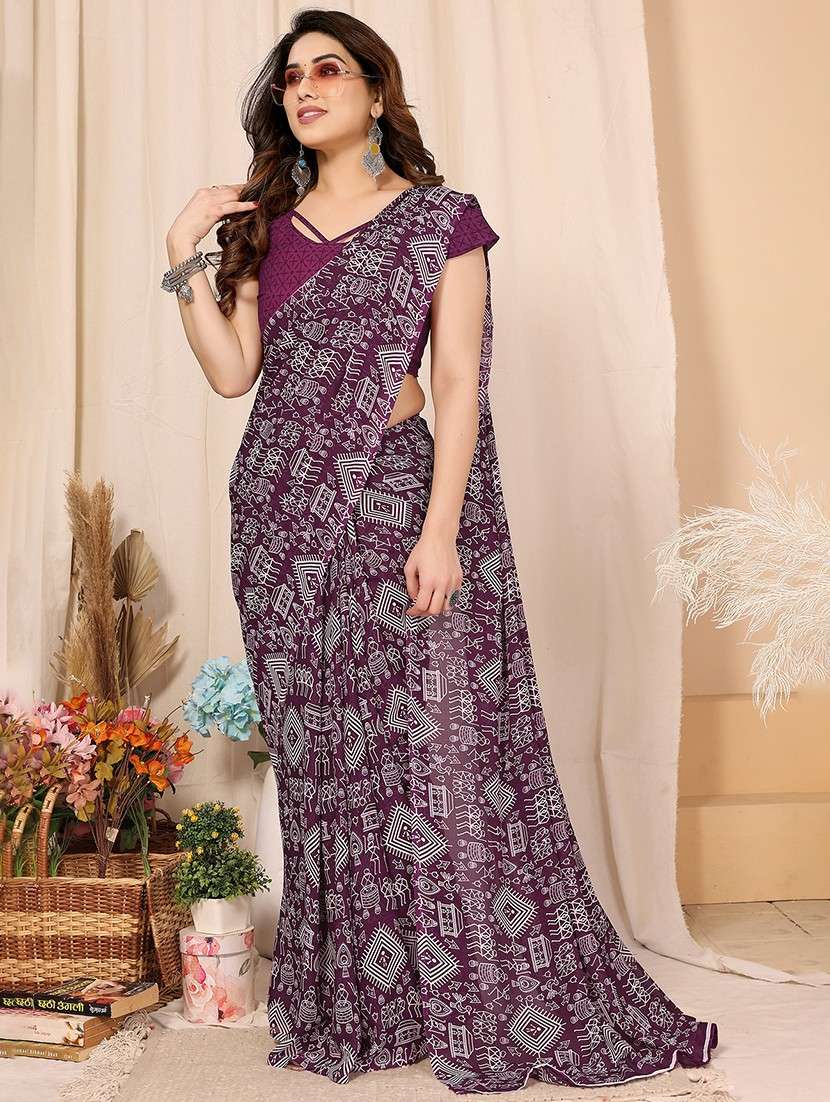 women printed casual wear saree with blouse - 22048662 -  Standard Image - 1