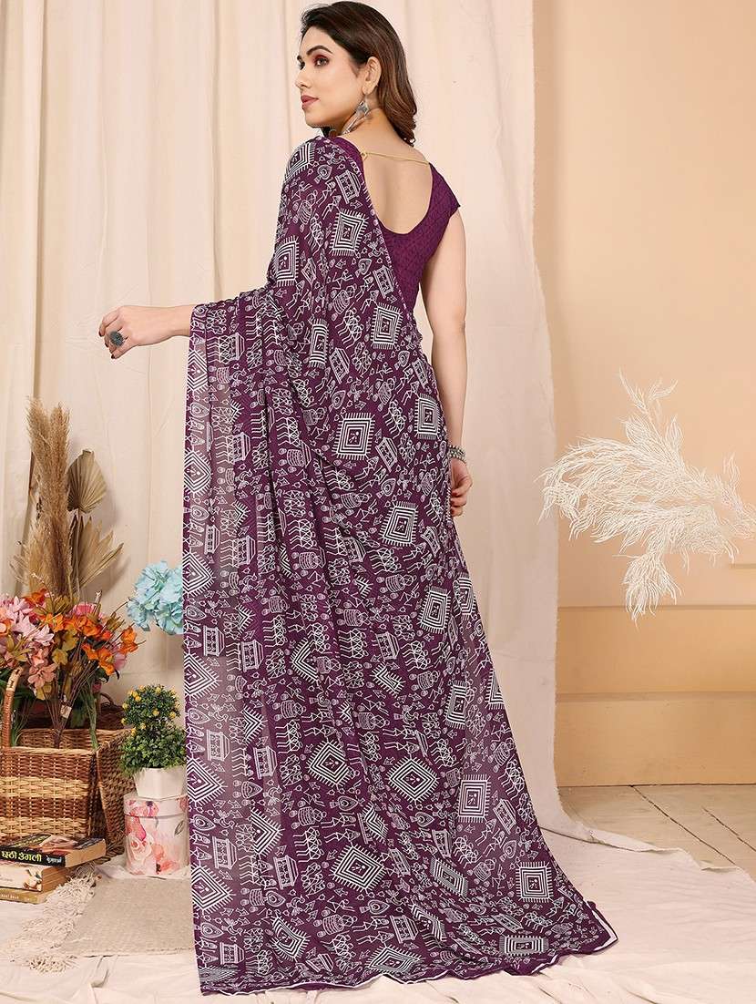 women printed casual wear saree with blouse - 22048662 -  Standard Image - 4