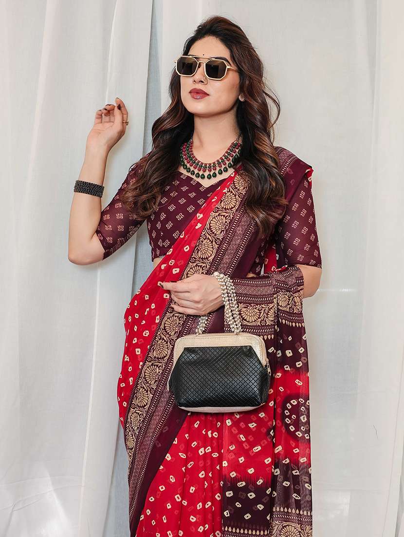 women printed casual wear saree with blouse - 22048664 -  Standard Image - 4