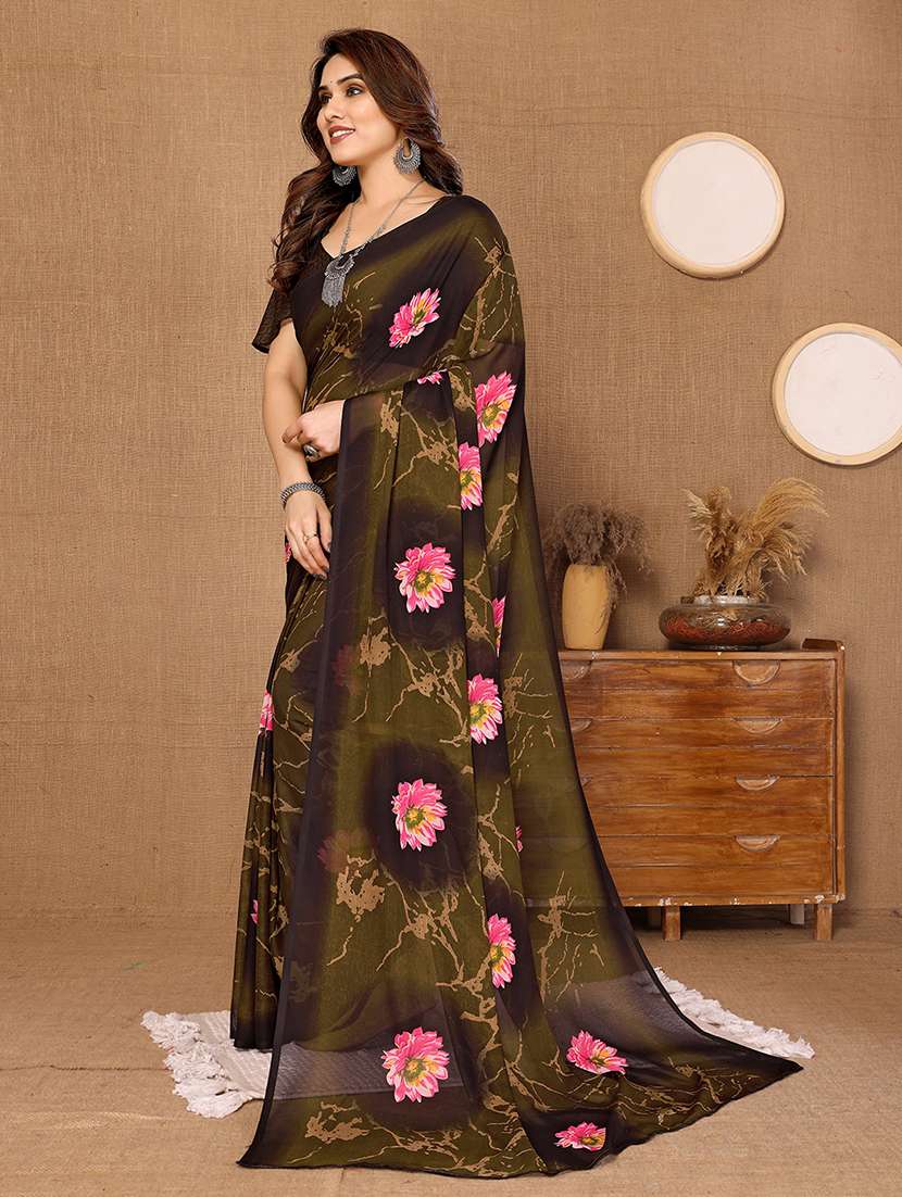 women printed casual wear saree with blouse - 22048666 -  Standard Image - 1