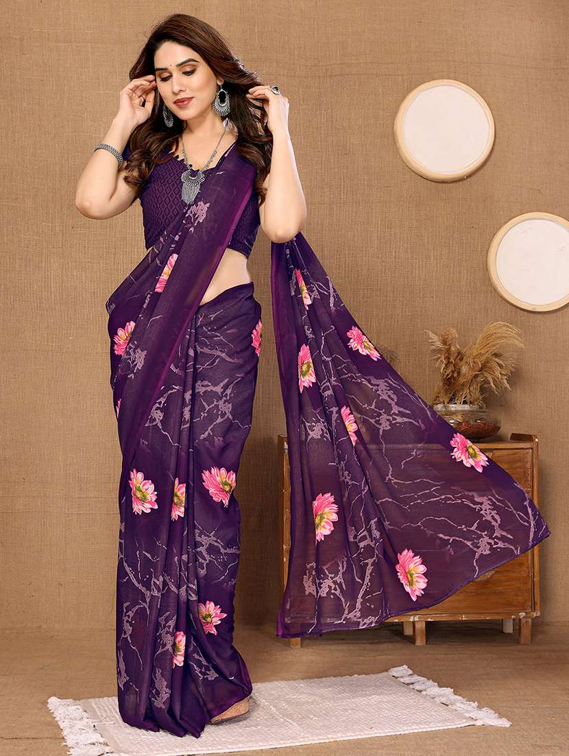 women printed casual wear saree with blouse - 22048667 -  Standard Image - 1