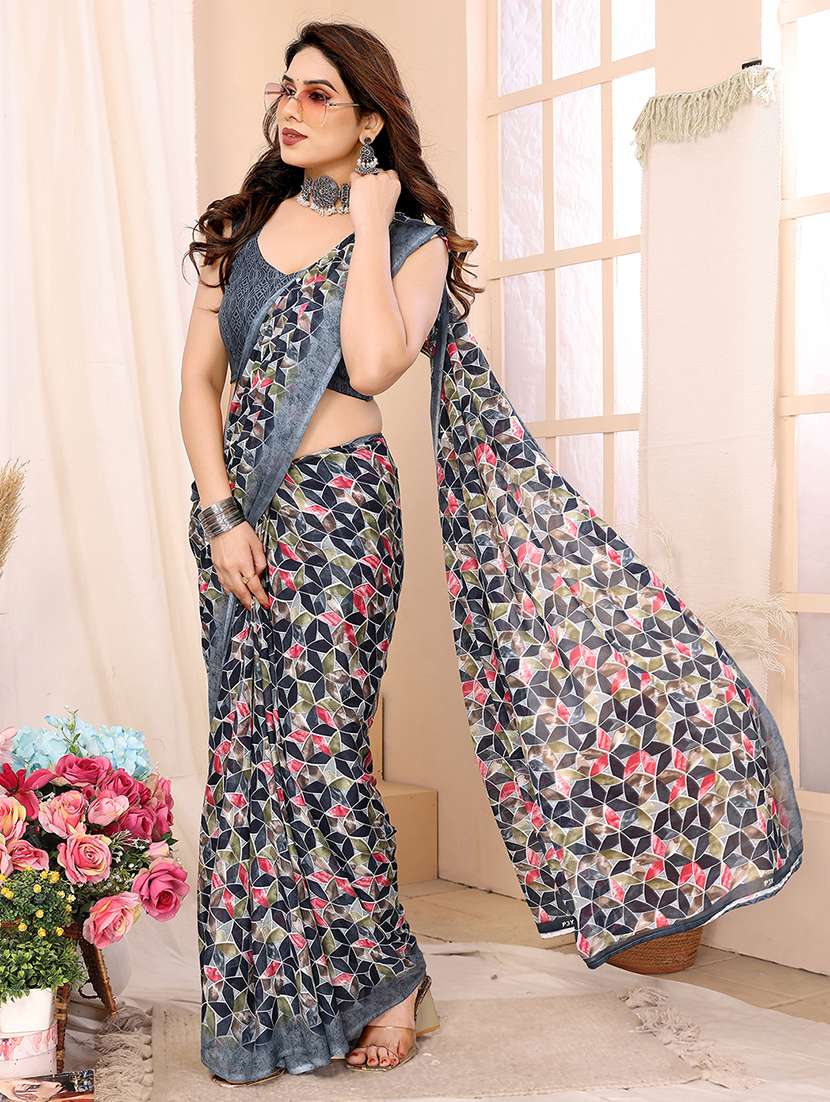 women printed casual wear saree with blouse - 22048668 -  Standard Image - 1