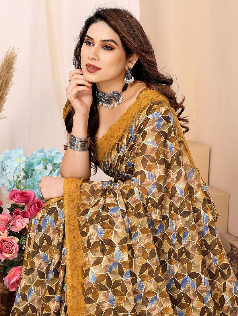women printed casual wear saree with blouse - 22048669 -  Standard Image - 4