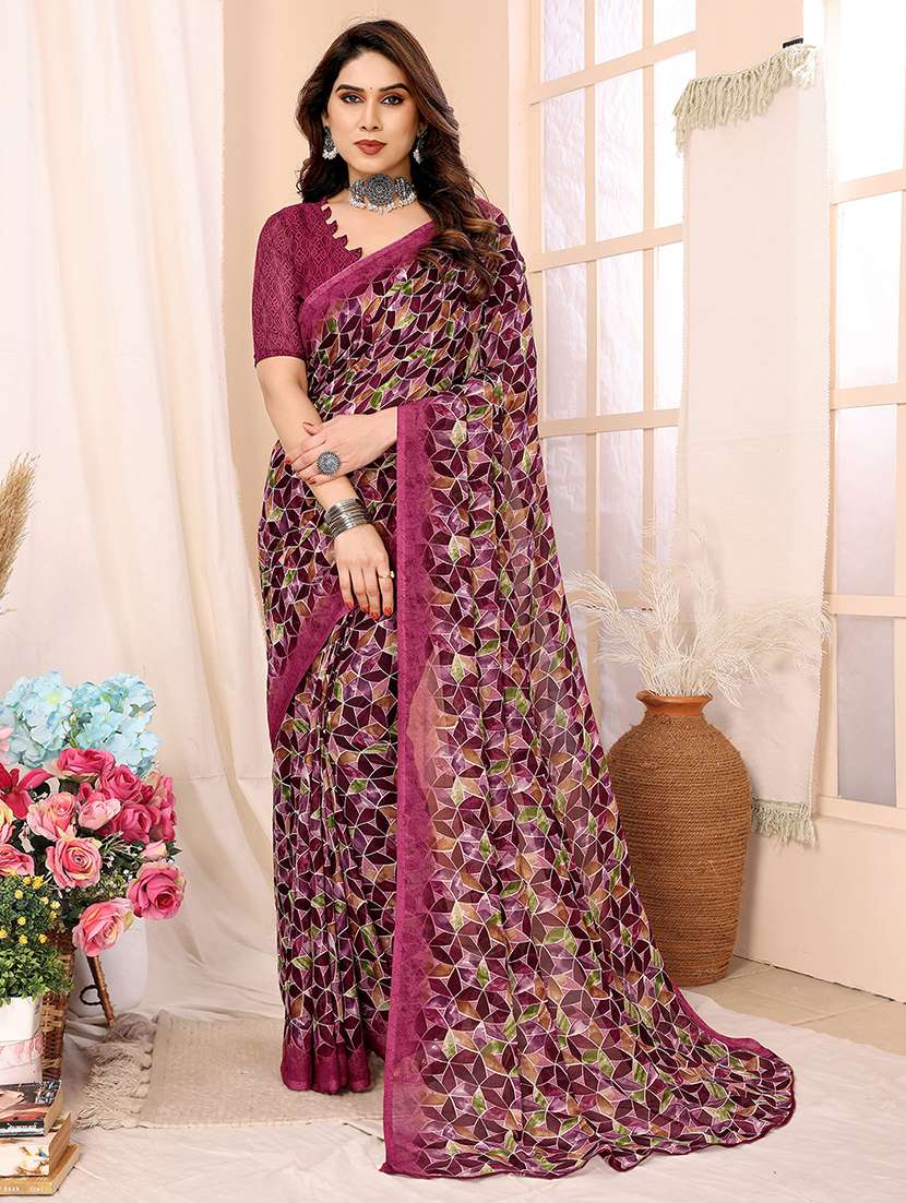 women printed casual wear saree with blouse - 22048670 -  Standard Image - 1