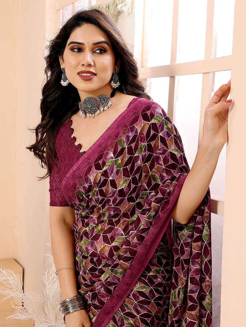 women printed casual wear saree with blouse - 22048670 -  Standard Image - 4