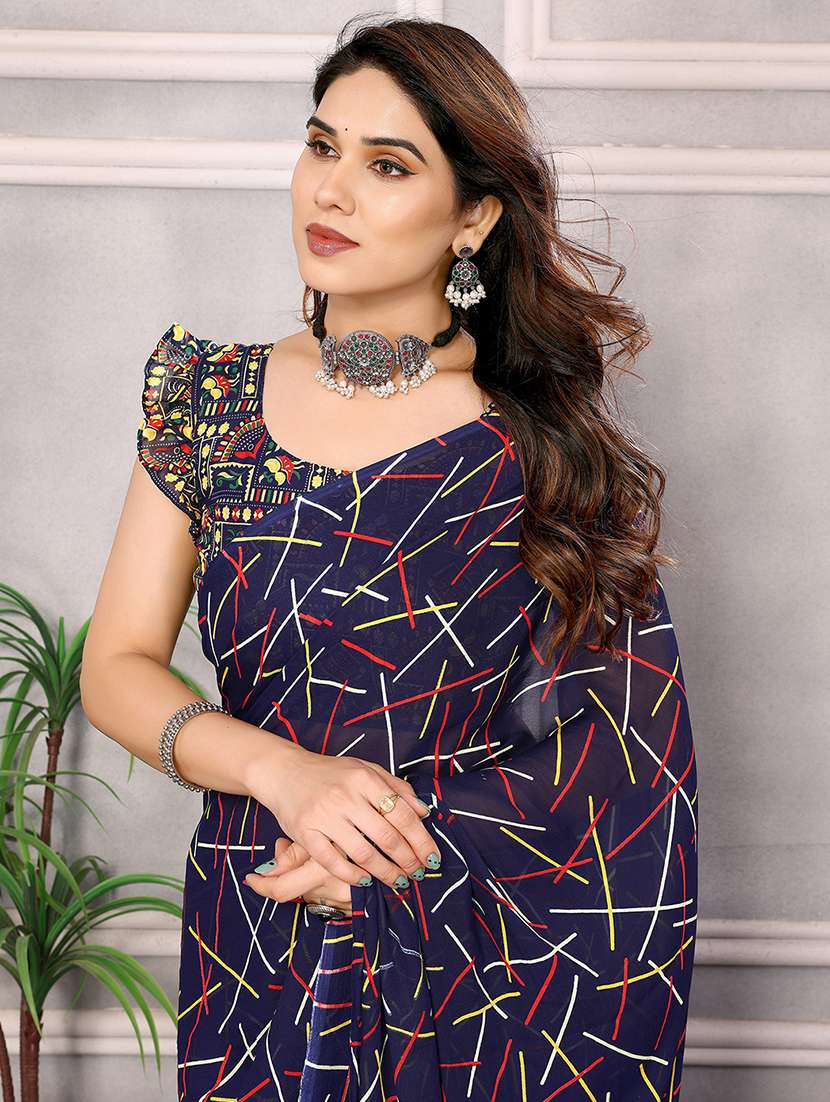 women printed casual wear saree with blouse - 22048678 -  Standard Image - 4