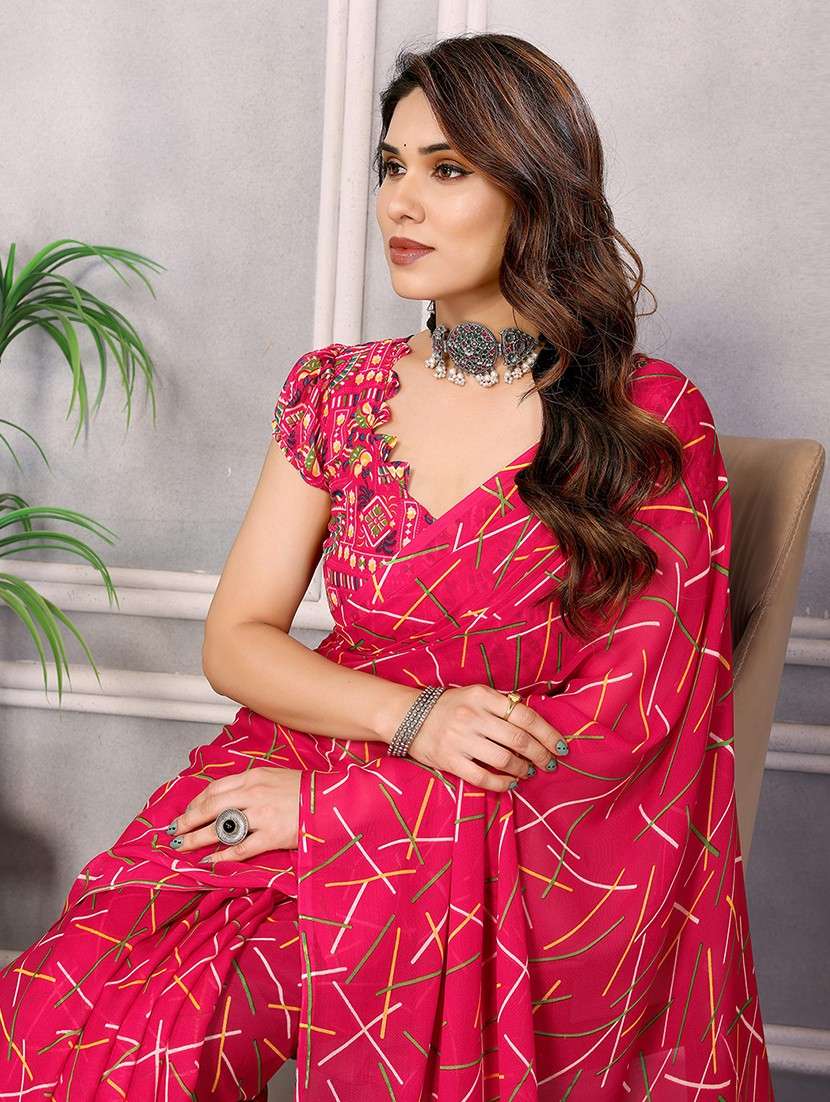 women printed casual wear saree with blouse - 22048681 -  Standard Image - 4