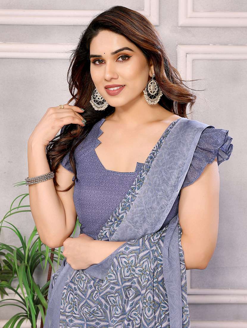 women printed casual wear saree with blouse - 22048683 -  Standard Image - 4