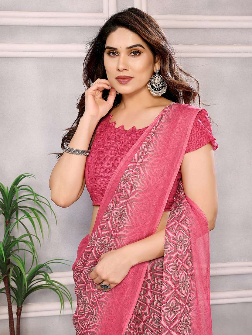 women printed casual wear saree with blouse - 22048685 -  Standard Image - 4