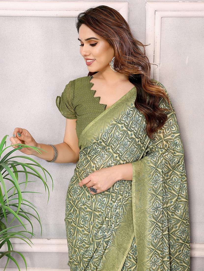 women printed casual wear saree with blouse - 22048686 -  Standard Image - 4