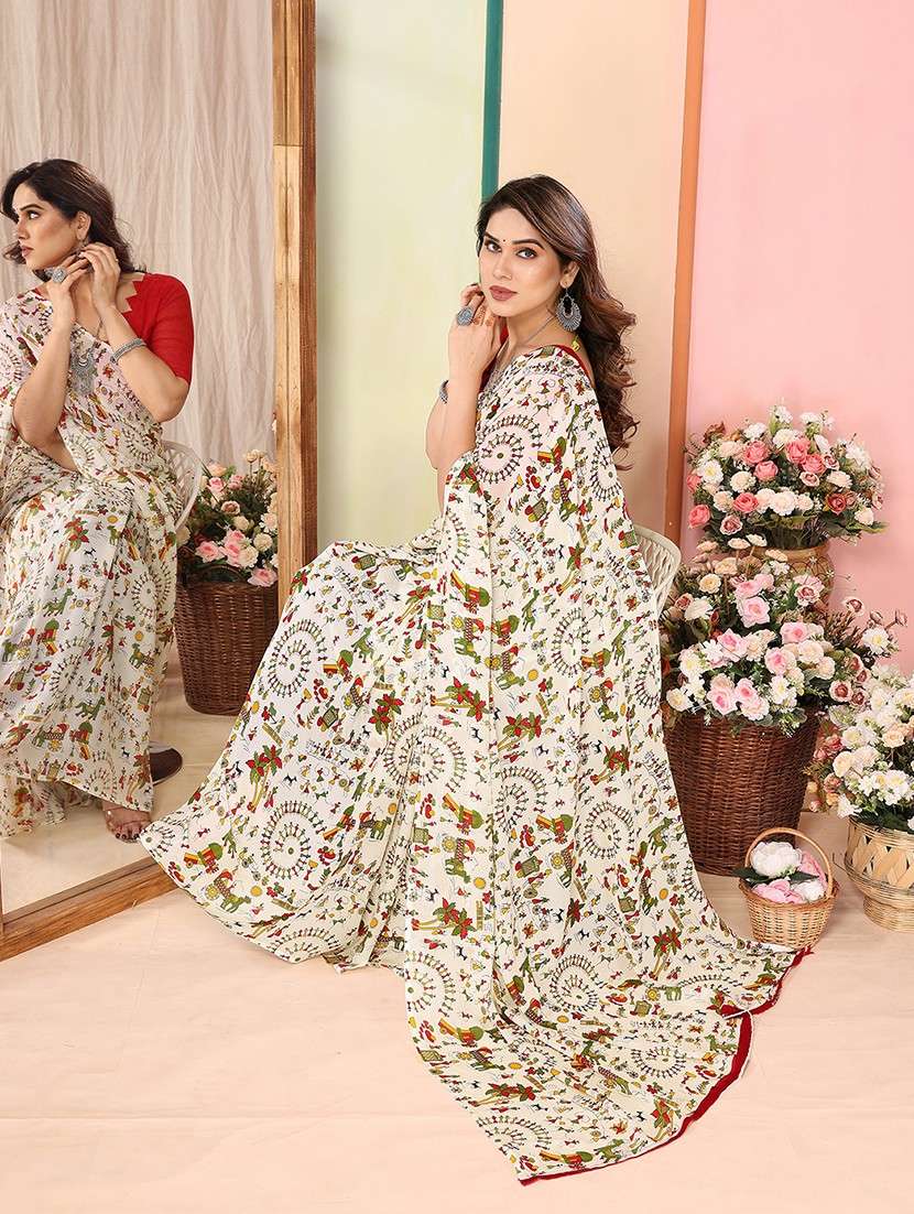 women printed casual wear saree with blouse - 22048687 -  Standard Image - 1