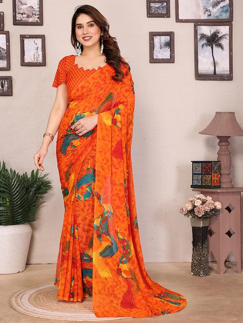 women printed casual wear saree with blouse - 22048692 -  Standard Image - 0