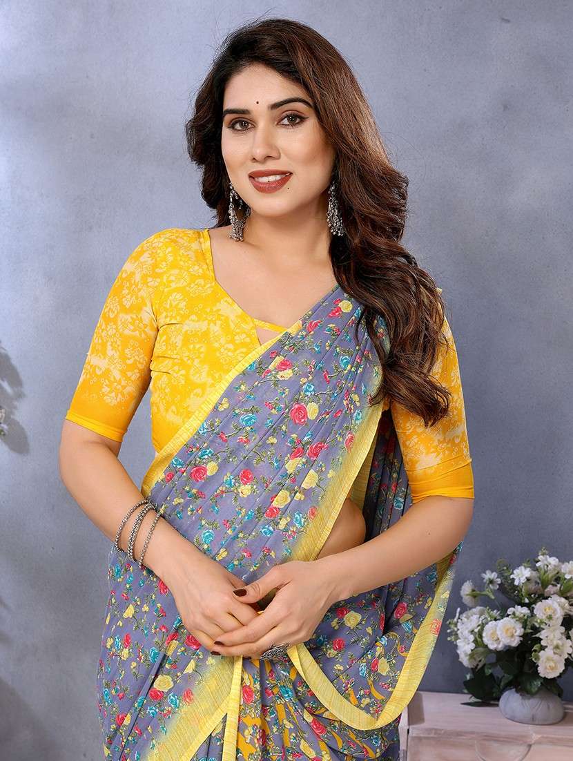 women printed casual wear saree with blouse - 22048703 -  Standard Image - 4