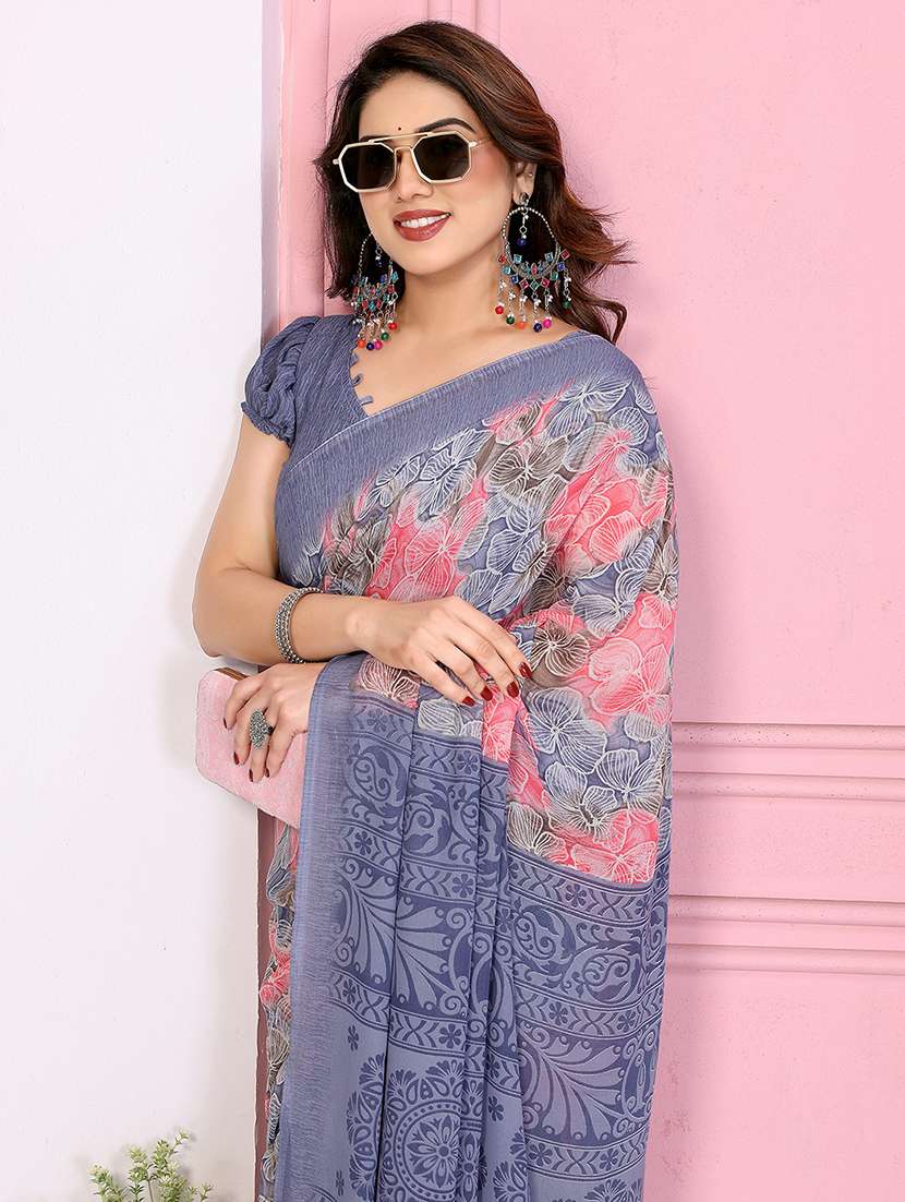 women printed casual wear saree with blouse - 22048710 -  Standard Image - 4
