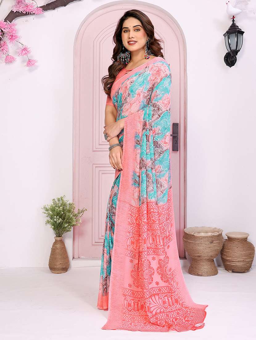 women printed casual wear saree with blouse - 22048712 -  Standard Image - 1