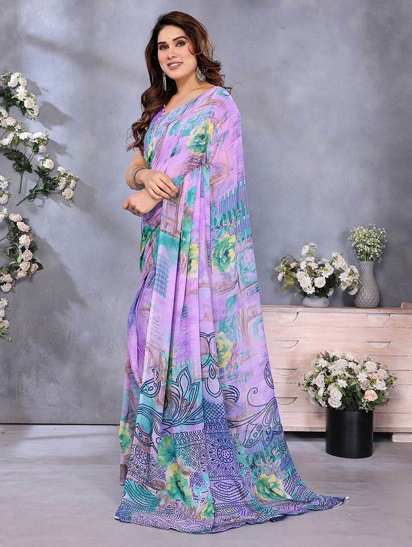 women printed casual wear saree with blouse - 22048713 -  Standard Image - 1