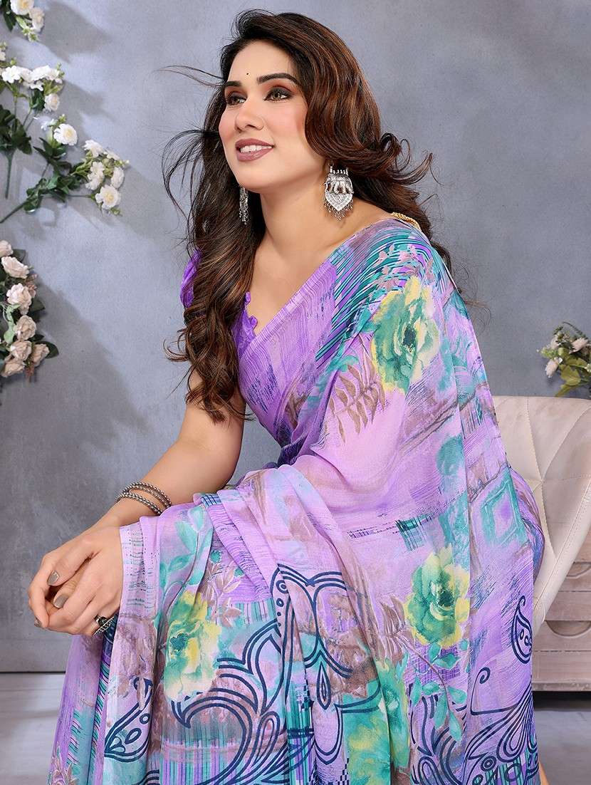 women printed casual wear saree with blouse - 22048713 -  Standard Image - 4