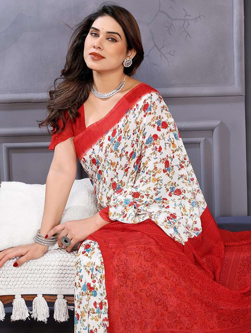 women printed casual wear saree with blouse - 22048724 -  Standard Image - 4